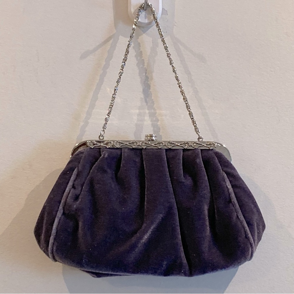 MINI Bag Velvet Purple and Metal with little Rhinestones Embellishment Crossbody